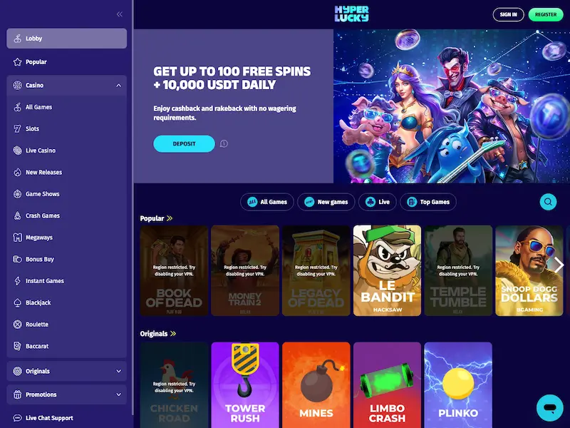 hyper lucky casino homepage
